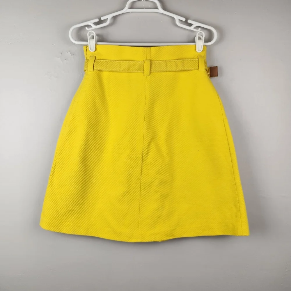 Vintage 90s Moschino Yellow Textured A Line Belted Skirt Leather Trim - Picture 2 of 7